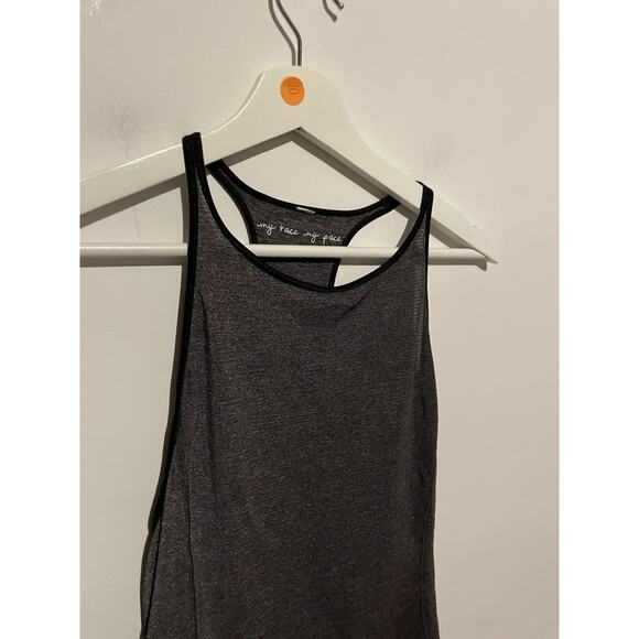 Lululemon Time to Sweat Tank Top My Race My Pace Heathered Gray Black Womens - Picture 2 of 6